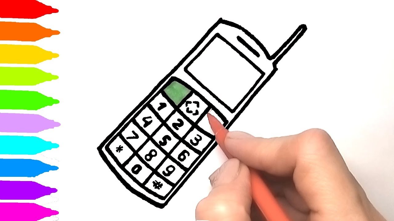 1280x720 How To Draw And Coloring Phone With Buttons And Numbers Learning
