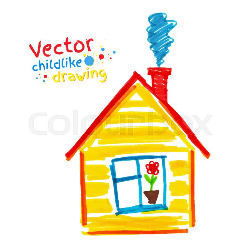800x800 Vector Childlike Drawing Of House Stock Vector Colourbox