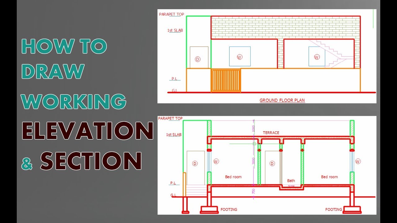 1280x720 elevation and section in autocad how draw very easy fast