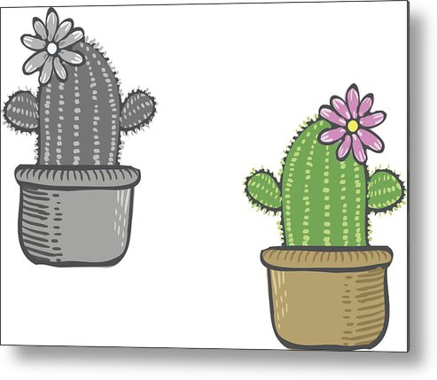 493x429 Cute Cartoon Cactus In Pot Metal Print