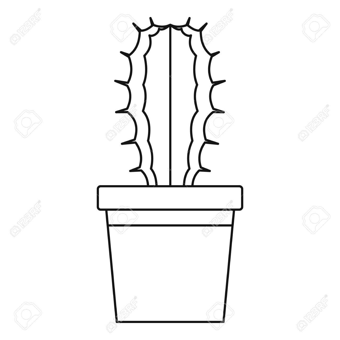 1300x1300 Cactus In The Pot Clipart Black And White