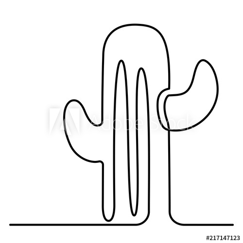 500x500 Continuous Line Drawing Of Vector Cute Cactus Black And White