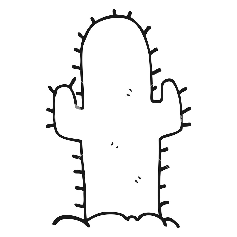 1000x1000 Freehand Drawn Black And White Cartoon Cactus Royalty Free Stock