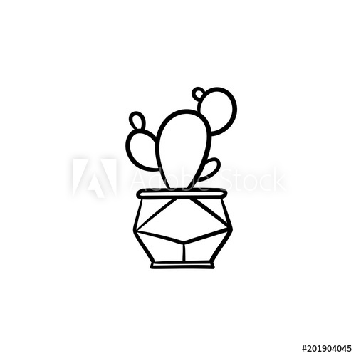 500x500 Cactus Hand Drawn Vector Outline Doodle Icon Decorative Potted