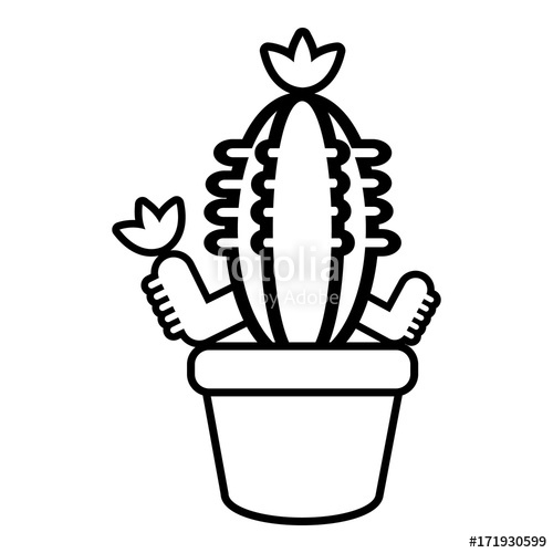 500x500 Pot Cactus Icon, Outline Line Style Stock Image And Royalty Free