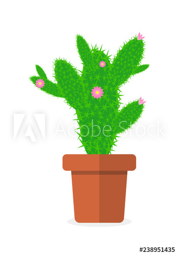 350x500 Vector Drawing Cactus In A Flower Pot