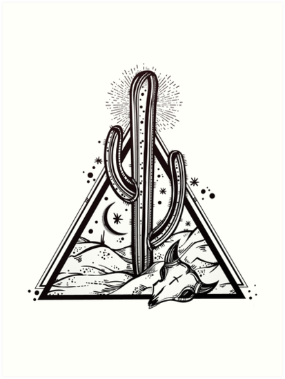 413x549 Cactus With Cow Skull Desert Scene Inside Sacred Geometry Pyramid