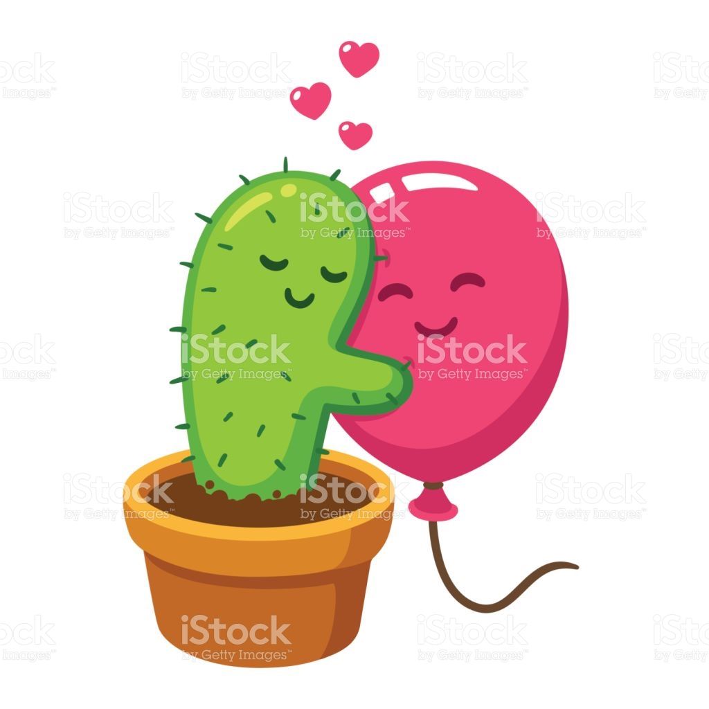 1024x1024 Cute Cartoon Cactus And Balloon Hug, Vector Drawing Love Hurts