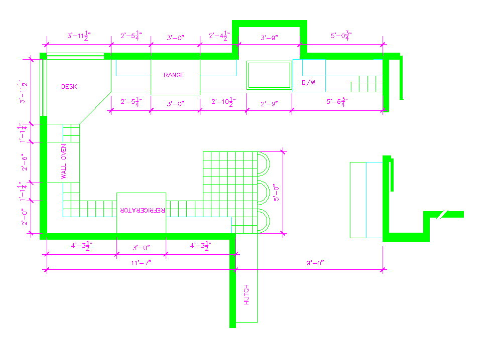 980x688 Cad Drawing Of Kitchen Space Plan Computer Generated Drawings