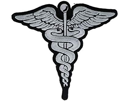 425x331 White Medical Caduceus On Black Patch Inch