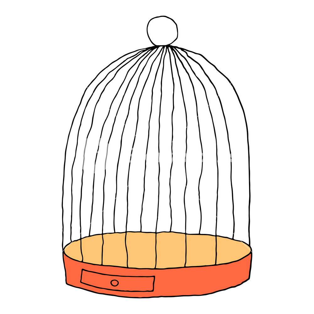 1000x1000 Cage For The Bird Isolated On White Background Sketch Drawing Was