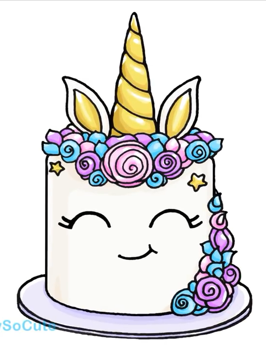 543x720 Unicorn Cake Mythical Horses Unicorn Drawing, Kawaii Drawings