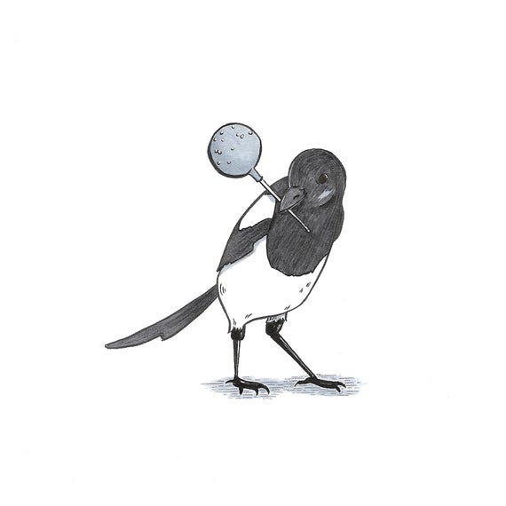 570x570 magpie with cake pop print inktober etsy