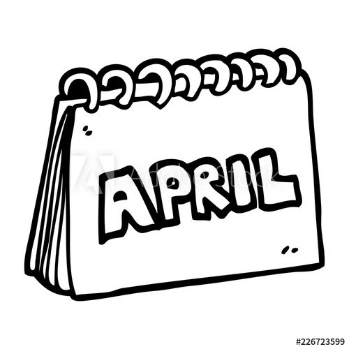 500x500 Line Drawing Cartoon Calendar Showing Month Of April
