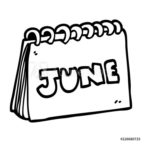 500x500 Line Drawing Cartoon Calendar Showing Month Of June