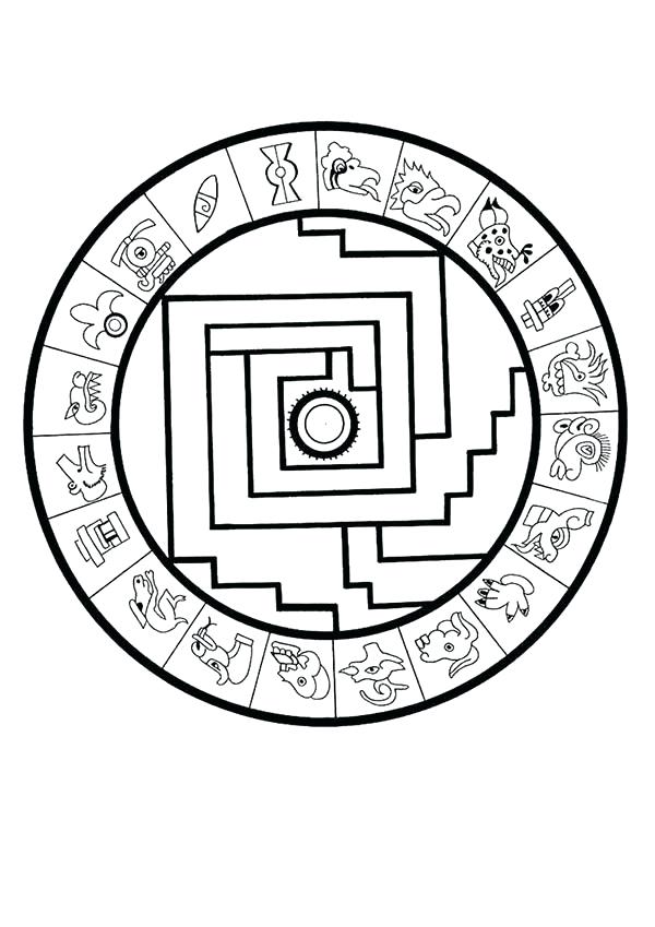 600x849 Aztec Calendar Coloring