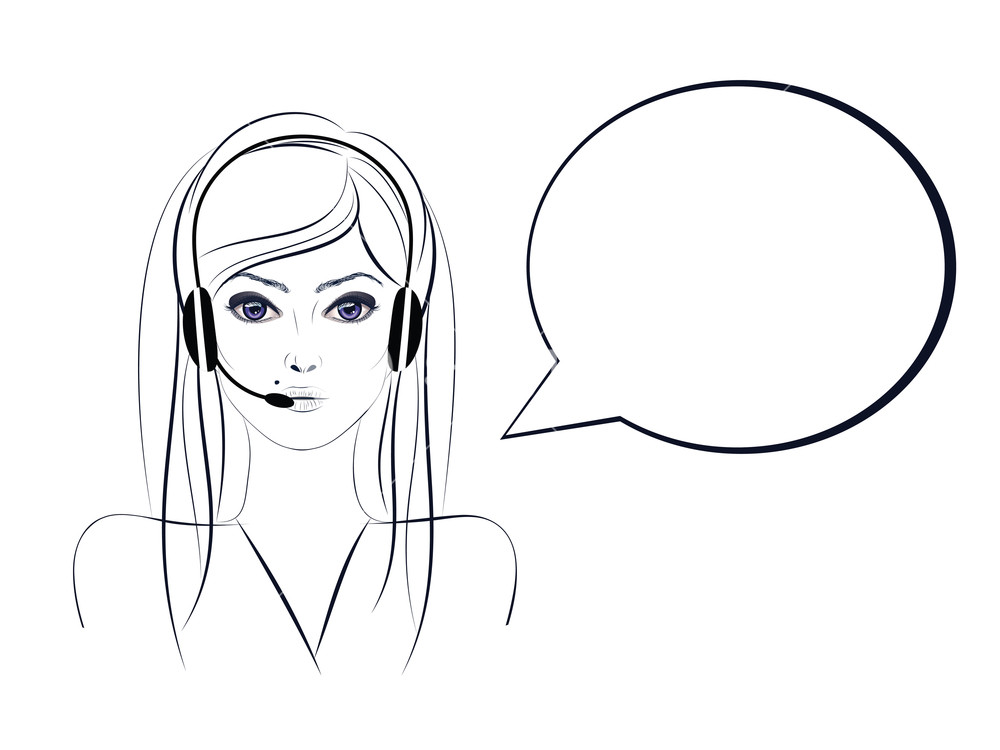 1000x750 Simple Portrait Of A Call Center Girl, Illustration In Line Art