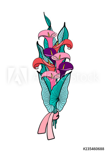 350x500 Color Graphic Drawing Of Bouquet Of Festive, Pink, Red, Violet