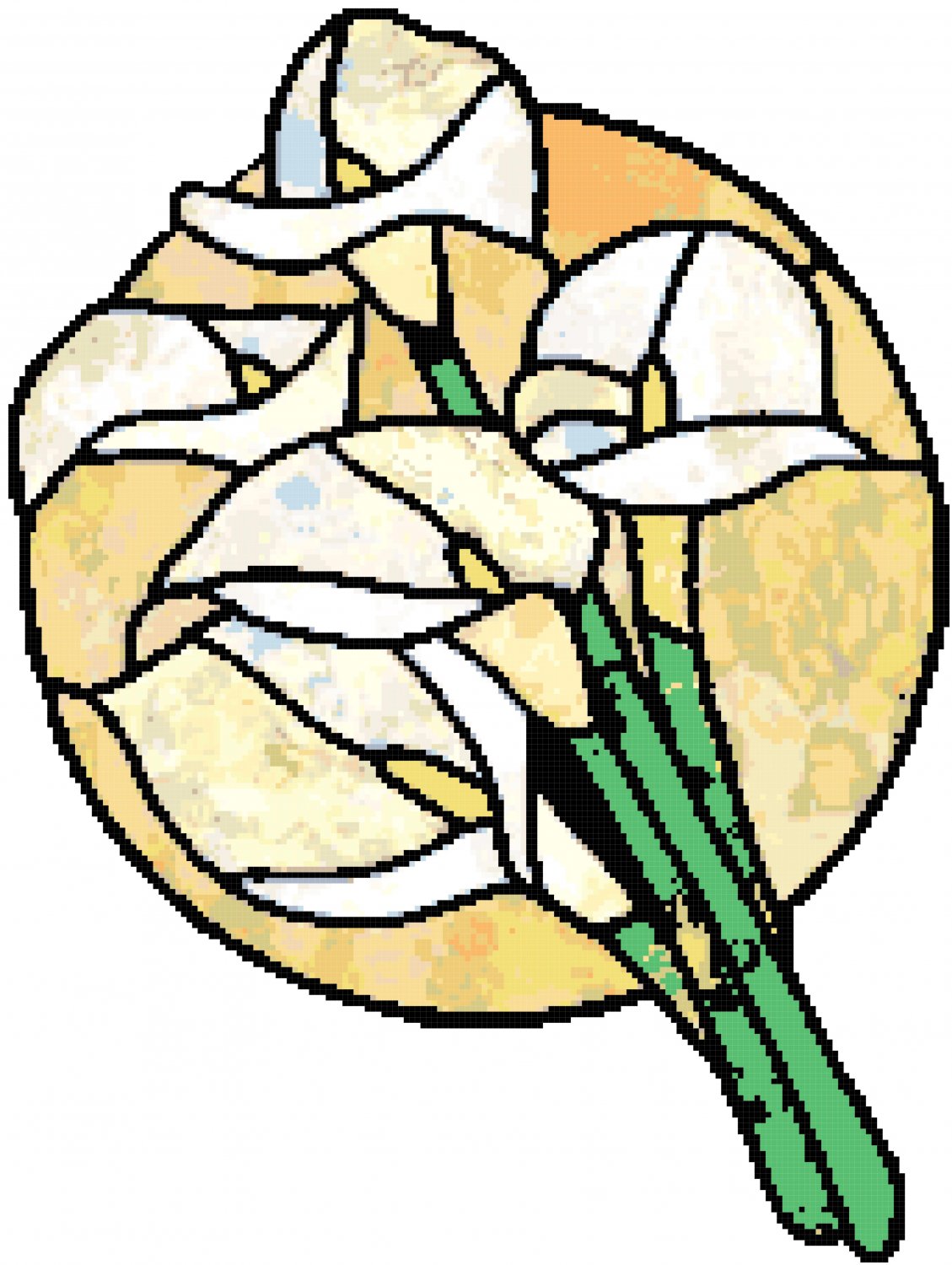 1129x1500 Calla Lilies In Stained Glass Cross Stitch Pattern Chart Graph