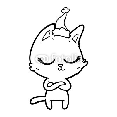 400x400 Calm Line Drawing Of A Cat Wearing Santa Hat Buy Photos Ap