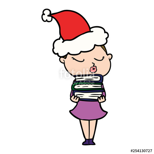 500x500 Line Drawing Of A Calm Woman Wearing Santa Hat Stock Image