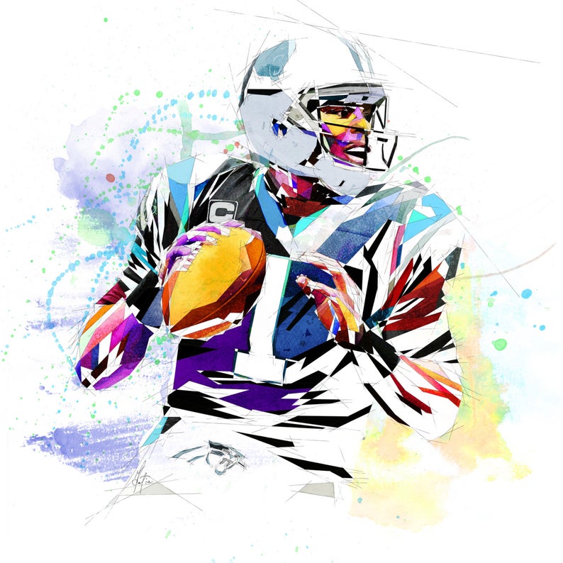 794x794 canvas print cam newton football art carolina panthers etsy