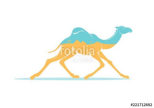 500x350 Color Graphic Drawing Of Silhouette Of Running Arabic Camel