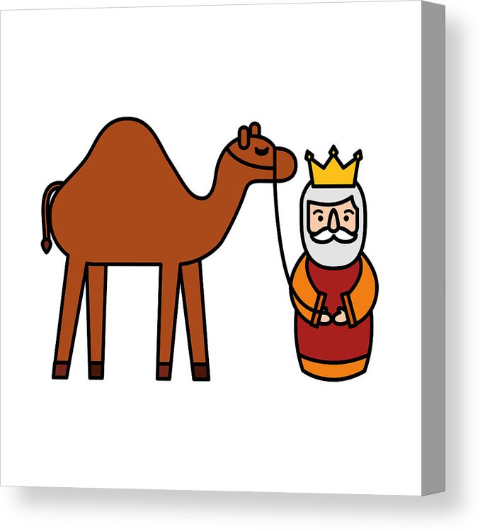 678x750 Cartoon Wise King With Camel Manger Traditional Canvas Print