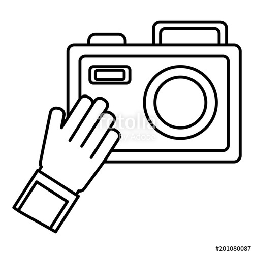 500x500 hand with photo camera flash device vector illustration outline