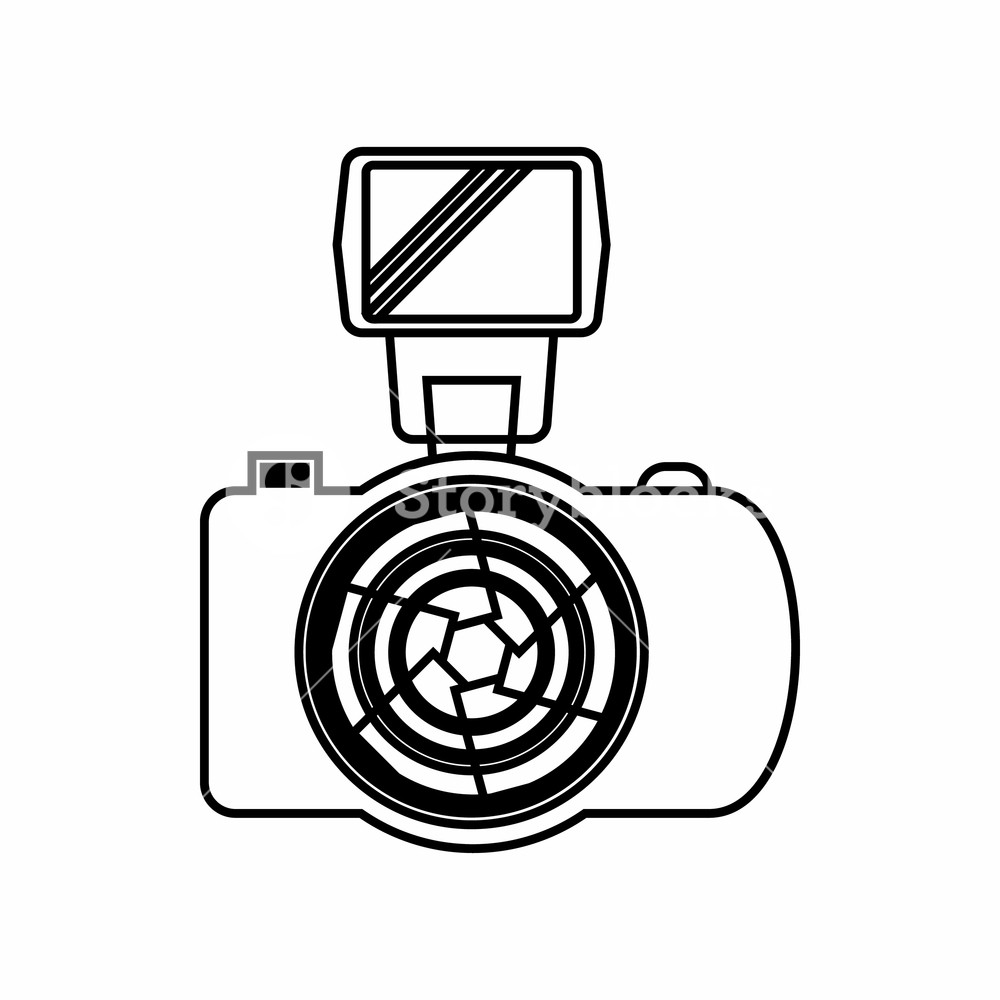 1000x1000 Photo Camera With Flash Icon In Outline Style Isolated On White