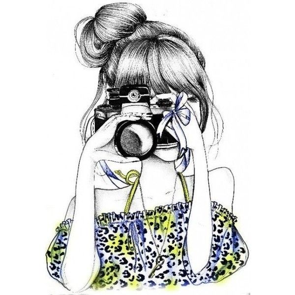 600x600 Camera Girl Drawing Drawings Liked On Polyvore Featuring