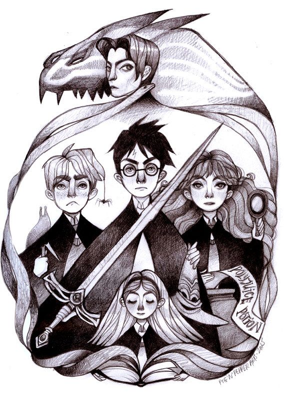 570x799 Harry Potter And The Chamber Of Secrets, Original Pencil Drawing