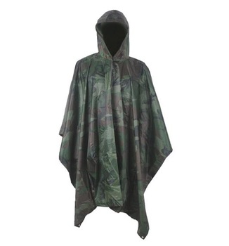 326x350 woodland camouflage rain poncho with drawing string hood