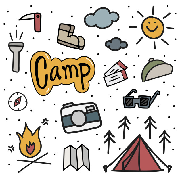 626x626 Illustration Drawing Style Of Camping Icons Background Vector