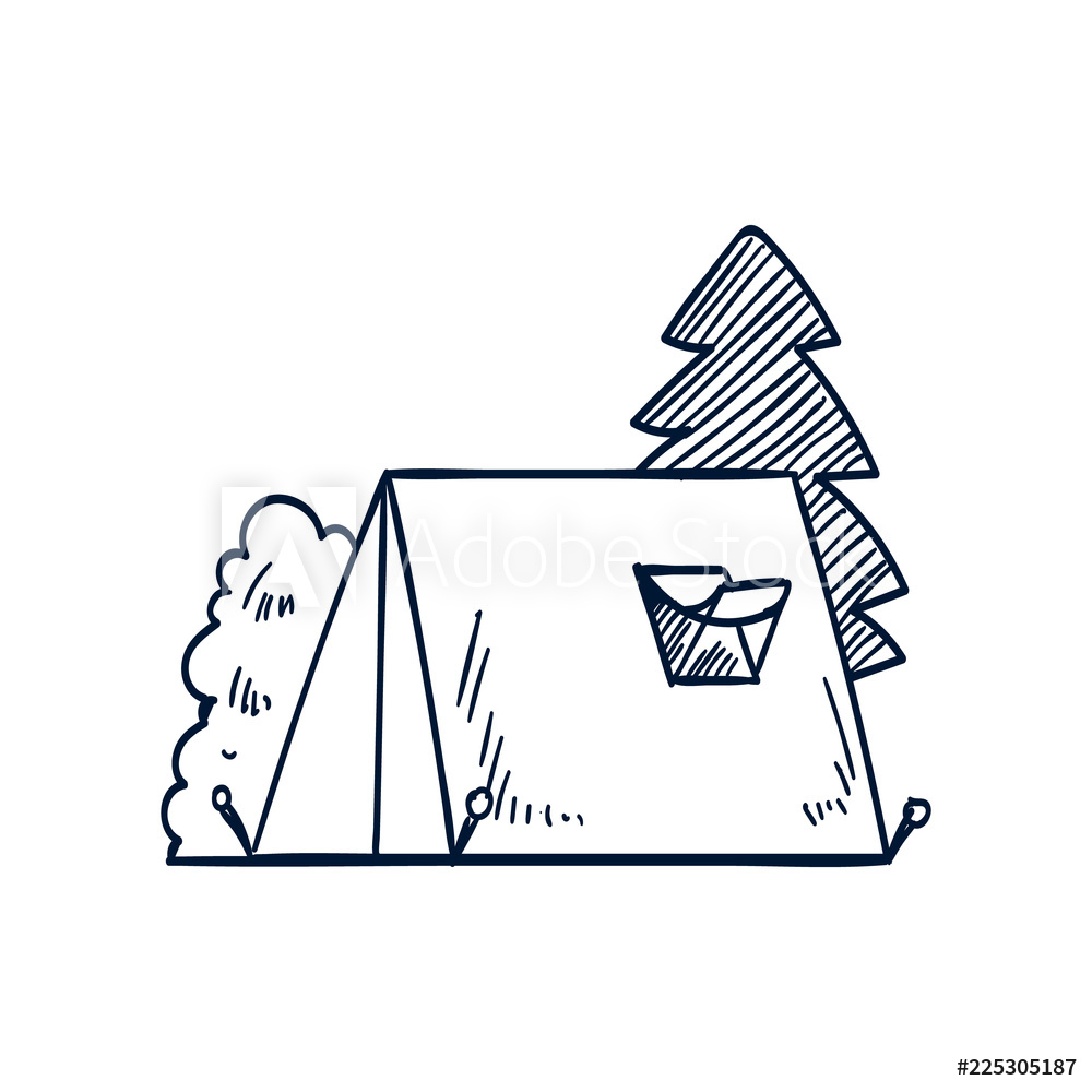 1000x1000 Fotografie, Obraz Camping Tent Doodle Art Posters Cz