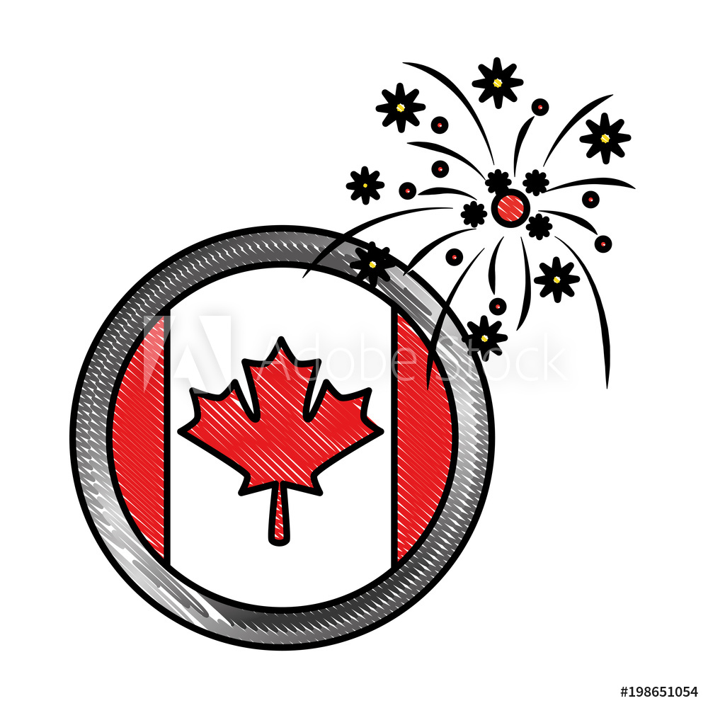 1000x1000 Photo Art Print Canadian Flag In Button And Fireworks
