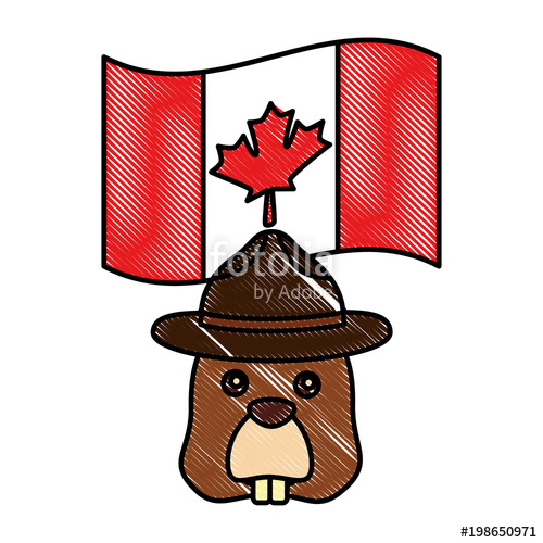 500x500 Beaver Head Character With Hat And Canadian Flag Vector