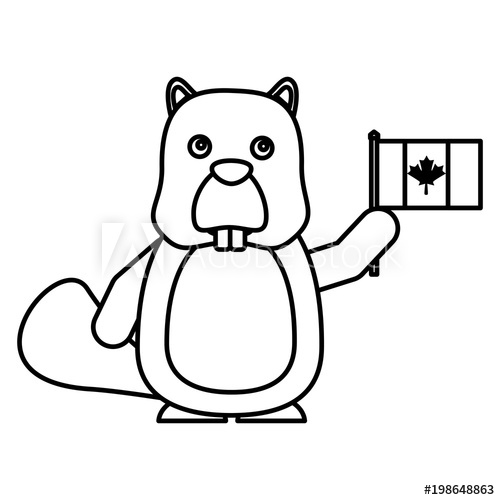 500x500 Beaver Character Cartoon Holding Canadian Flag