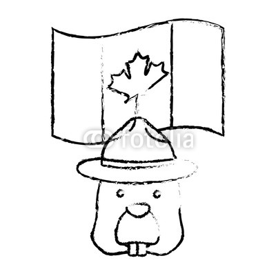 400x400 Beaver Head Character With Hat And Canadian Flag Vector