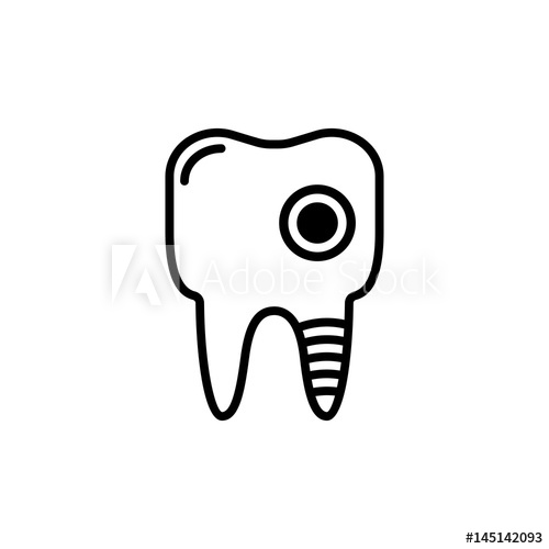 500x500 Tooth Caries Vector Line Icon Isolated On White Background Tooth