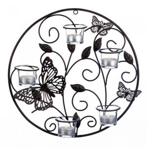 300x300 Black Iron Butterfly Candlelight Wall Sconce Candle Holder Home