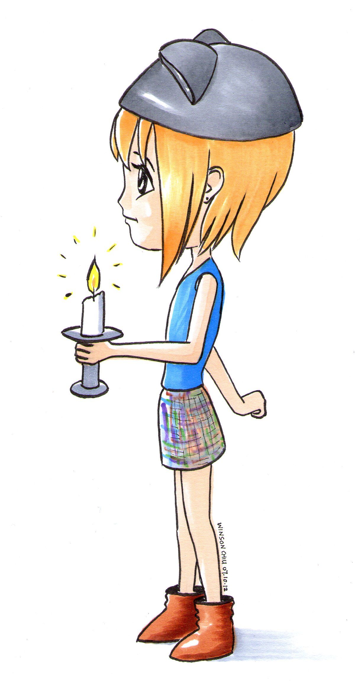 1217x2304 Q Type Girl Holding A Candle Light Manga Drawing