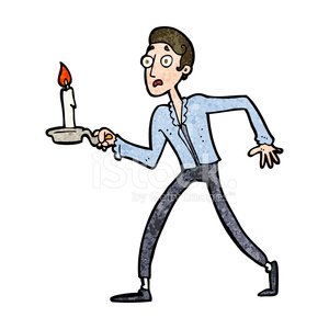 300x300 cartoon frightened man walking with candlestick stock vectors