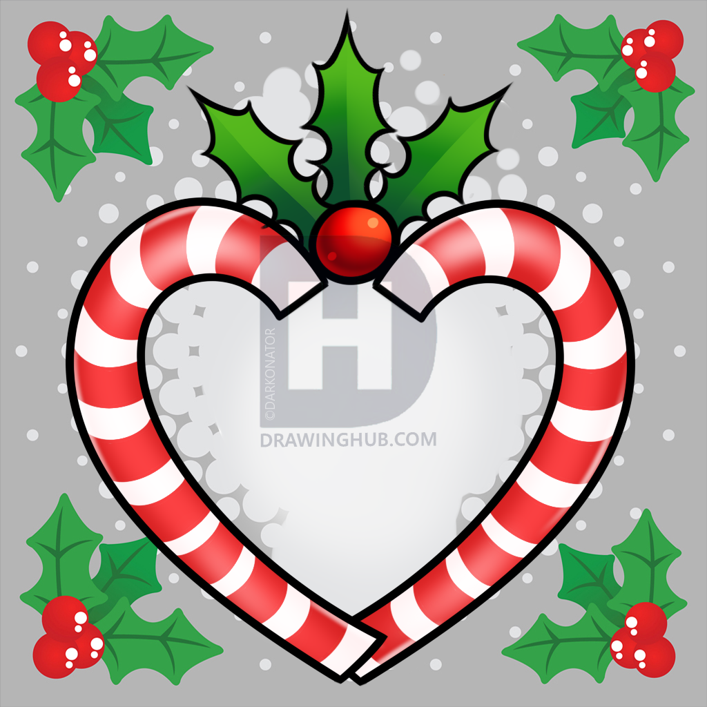 1024x1024 How To Draw A Candy Cane Heart, Step