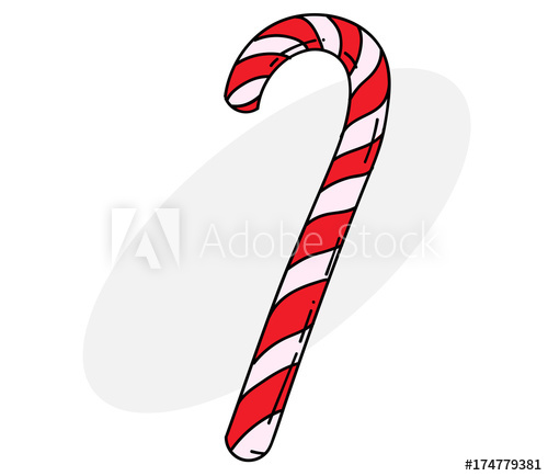 500x434 Candy Cane Cartoon Hand Drawn Image Original Colorful Artwork