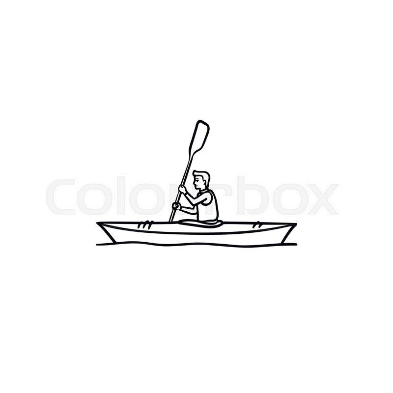 800x800 Man Riding Canoe Hand Drawn Outline Stock Vector Colourbox