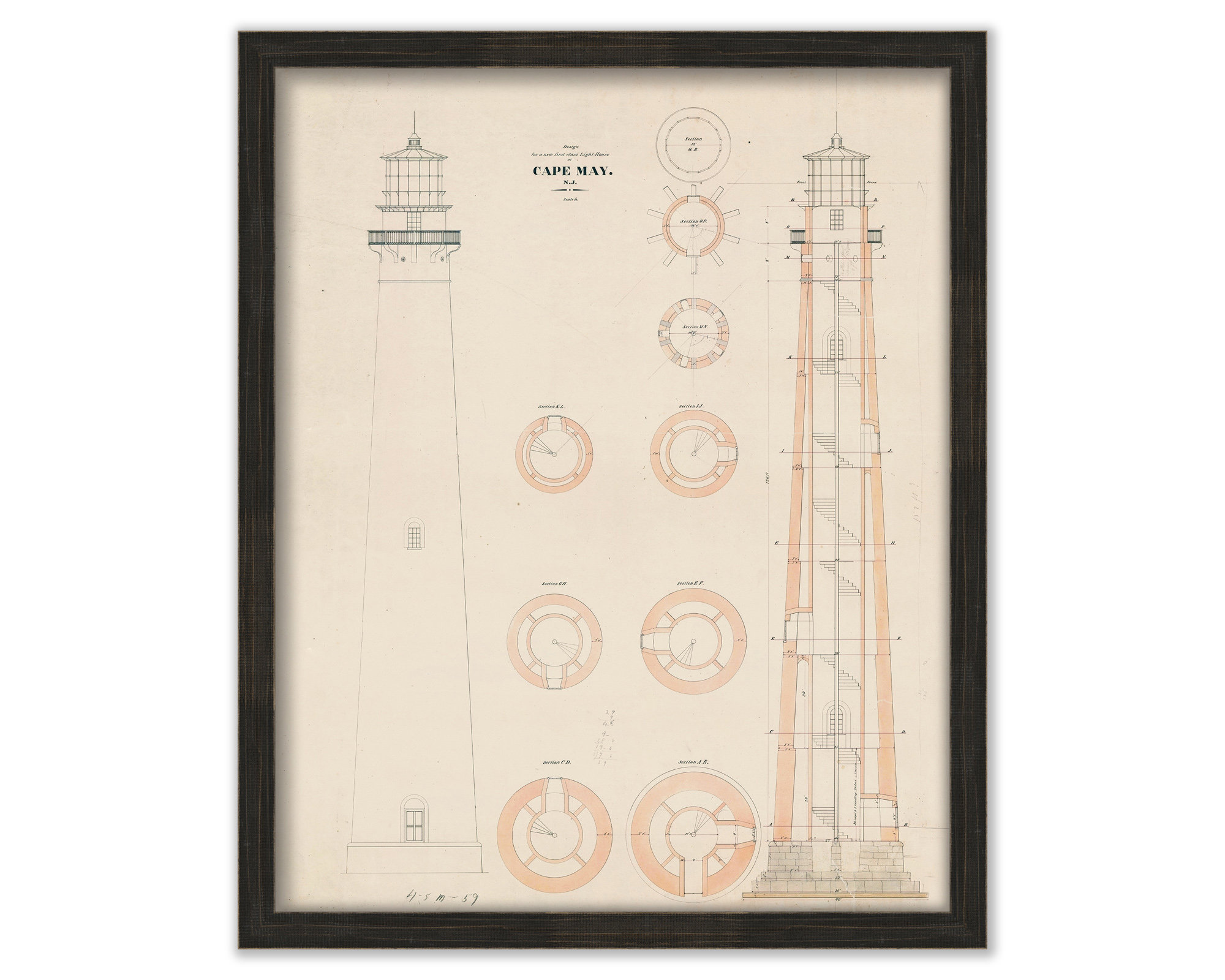 2000x1600 Cape May Lighthouse New Jersey Drawing And Plan Of The Etsy