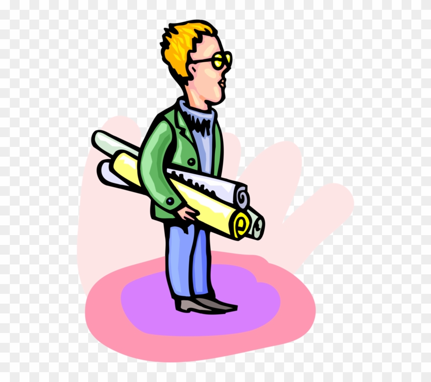 880x780 Vector Illustration Of Architect With Building Drawings Clipart