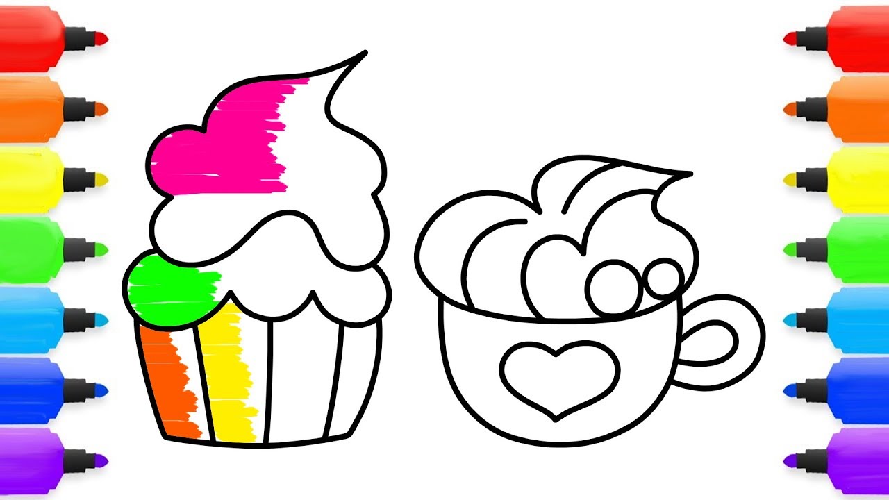 1280x720 coloring pages cake and cappuccino drawing and kids song art