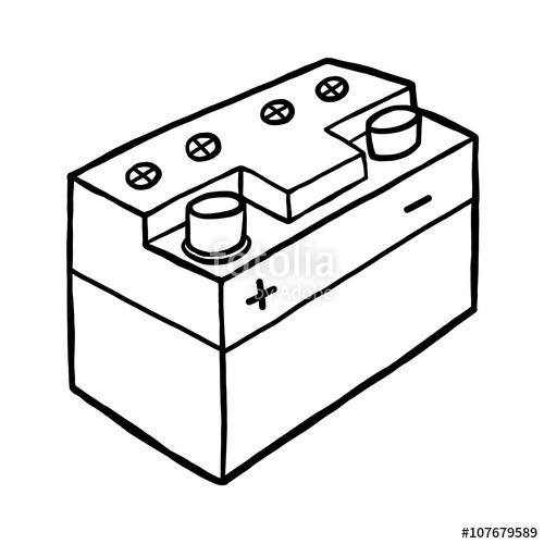 500x500 Car Battery Cartoon Vector And Illustration, Black And White